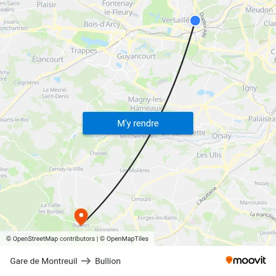 Gare de Montreuil to Bullion map