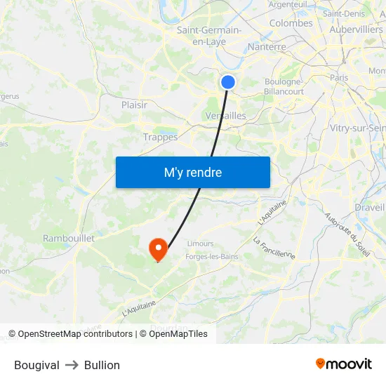 Bougival to Bullion map