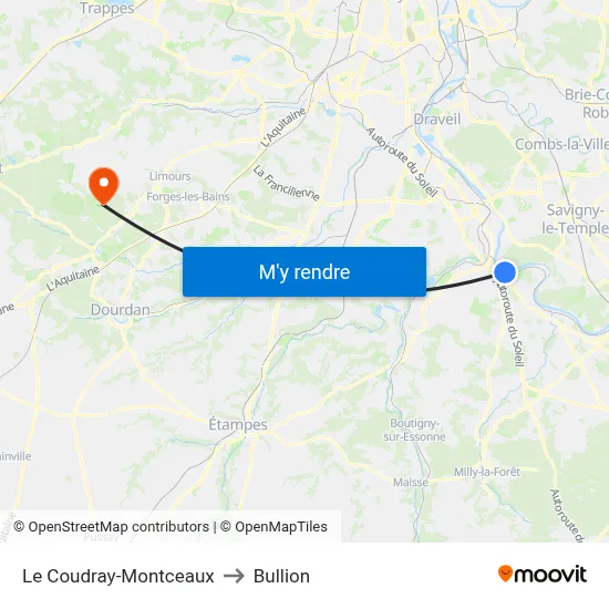 Le Coudray-Montceaux to Bullion map