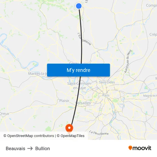 Beauvais to Bullion map