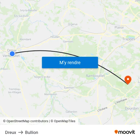 Dreux to Bullion map
