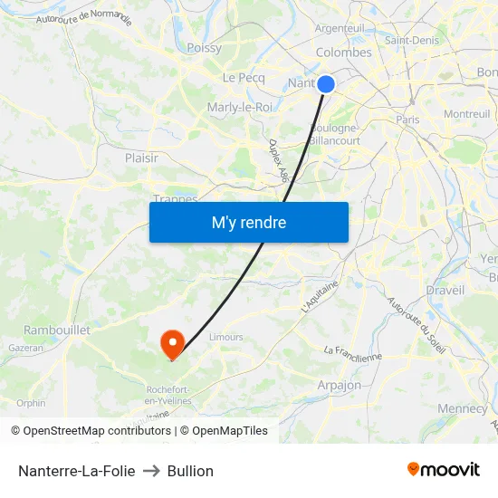 Nanterre-La-Folie to Bullion map