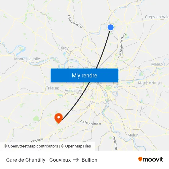 Gare de Chantilly - Gouvieux to Bullion map