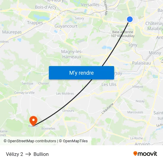 Vélizy 2 to Bullion map
