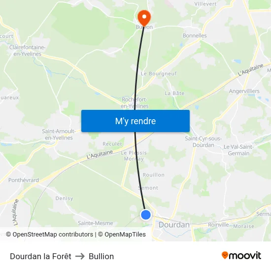 Dourdan la Forêt to Bullion map