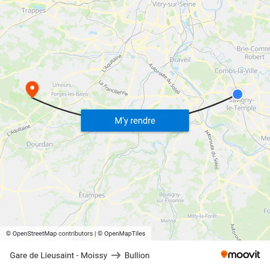 Gare de Lieusaint - Moissy to Bullion map