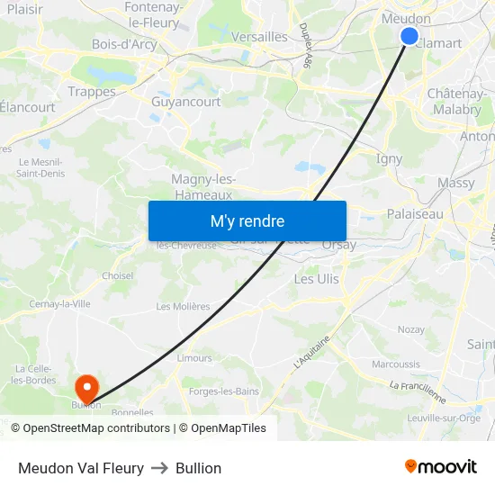 Meudon Val Fleury to Bullion map