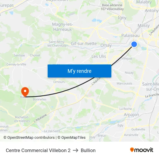 Centre Commercial Villebon 2 to Bullion map