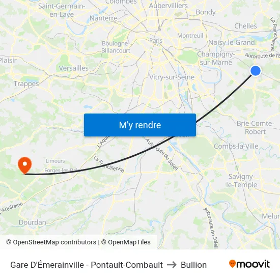 Gare D'Émerainville - Pontault-Combault to Bullion map
