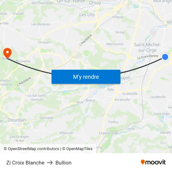 Zi Croix Blanche to Bullion map