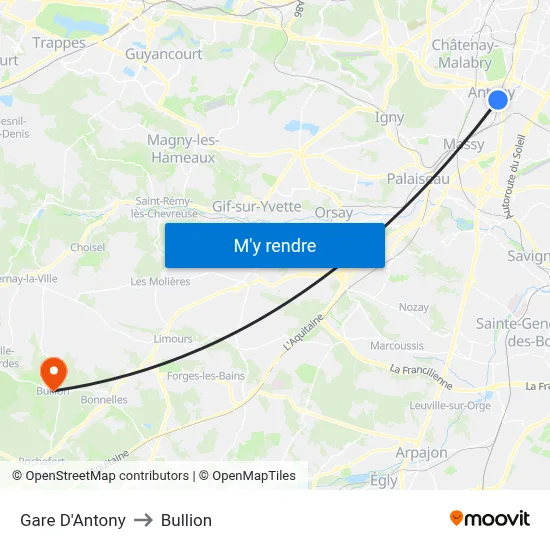 Gare D'Antony to Bullion map