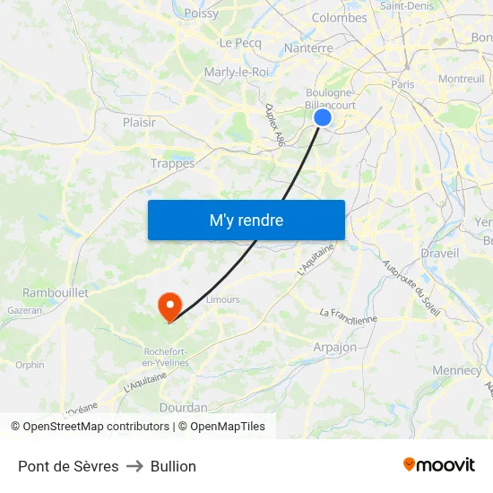 Pont de Sèvres to Bullion map