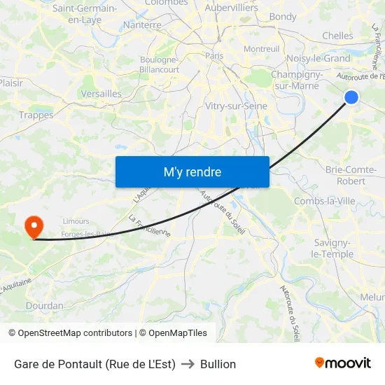 Gare de Pontault (Rue de L'Est) to Bullion map