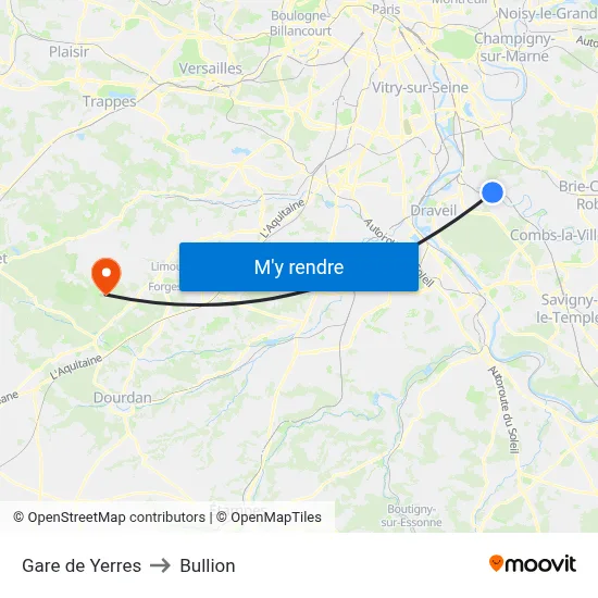 Gare de Yerres to Bullion map