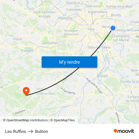 Les Ruffins to Bullion map