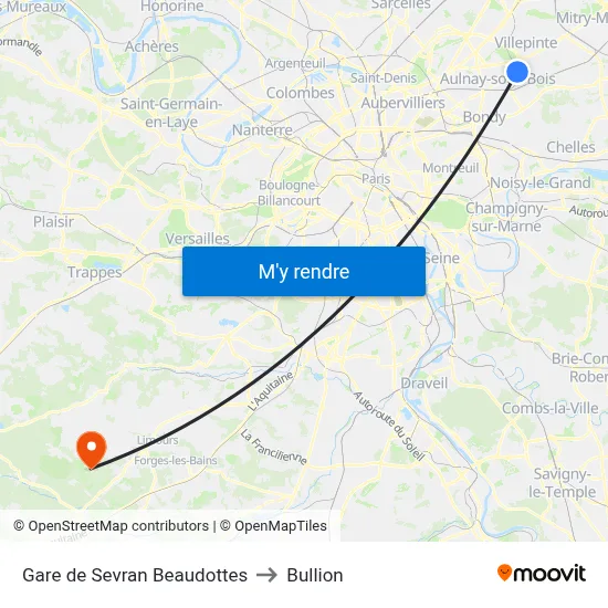Gare de Sevran Beaudottes to Bullion map