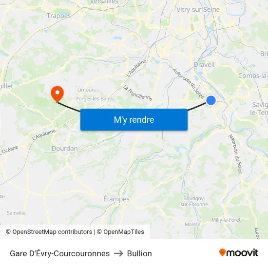 Gare D'Évry-Courcouronnes to Bullion map