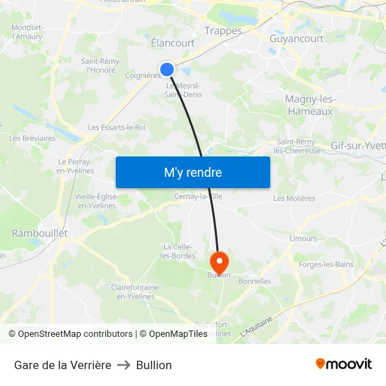 Gare de la Verrière to Bullion map