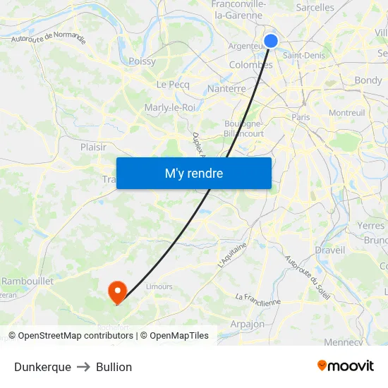 Dunkerque to Bullion map