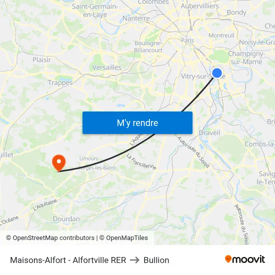 Maisons-Alfort - Alfortville RER to Bullion map