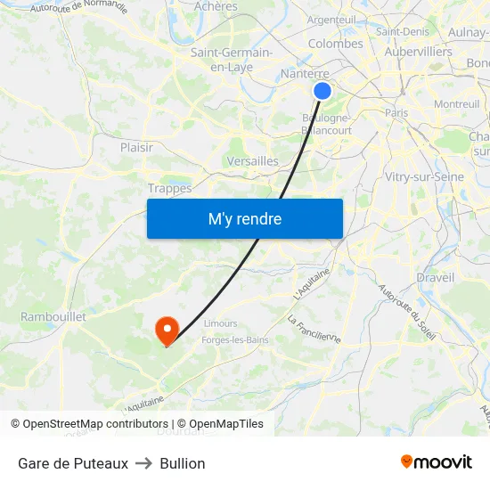 Gare de Puteaux to Bullion map