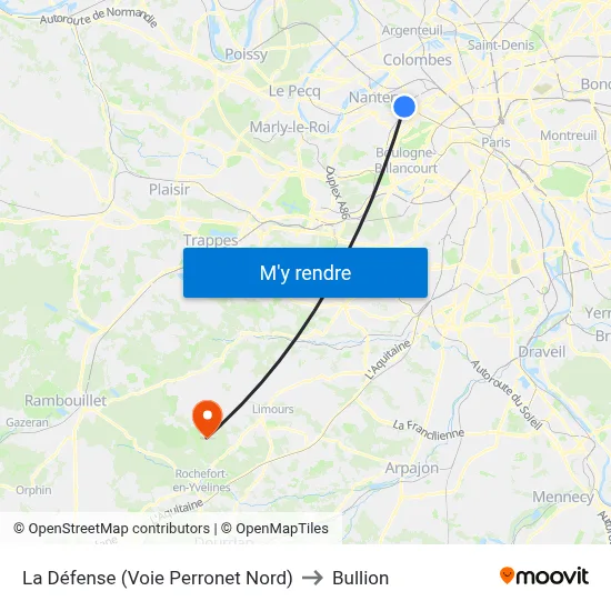 La Défense (Voie Perronet Nord) to Bullion map
