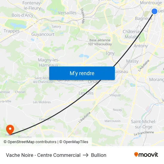 Vache Noire - Centre Commercial to Bullion map