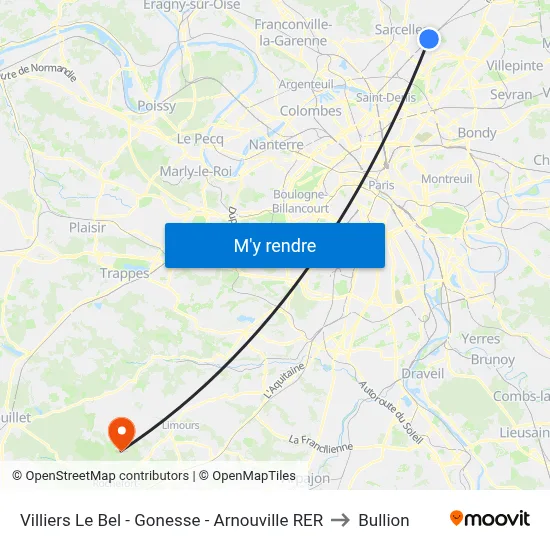 Villiers Le Bel - Gonesse - Arnouville RER to Bullion map