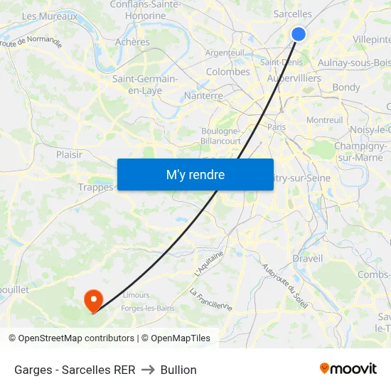 Garges - Sarcelles RER to Bullion map