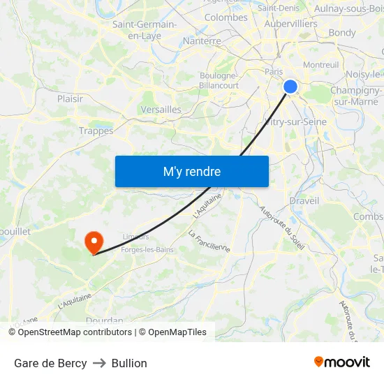Gare de Bercy to Bullion map