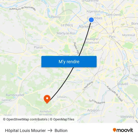 Hôpital Louis Mourier to Bullion map