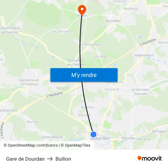 Gare de Dourdan to Bullion map