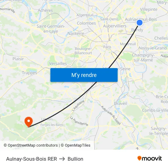 Aulnay-Sous-Bois RER to Bullion map