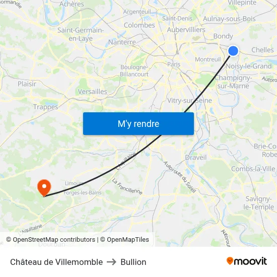 Château de Villemomble to Bullion map