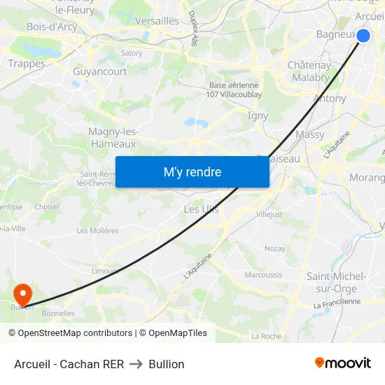 Arcueil - Cachan RER to Bullion map