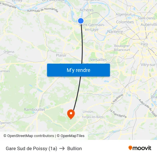 Gare Sud de Poissy (1a) to Bullion map