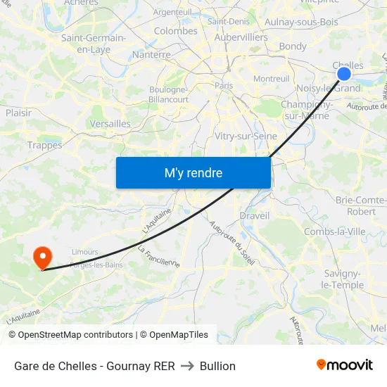 Gare de Chelles - Gournay RER to Bullion map