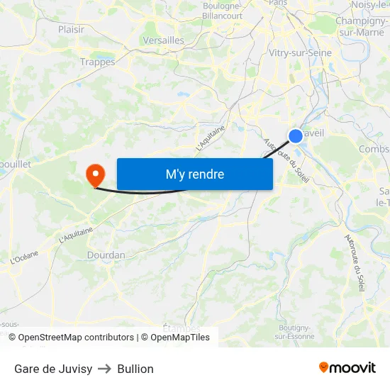 Gare de Juvisy to Bullion map