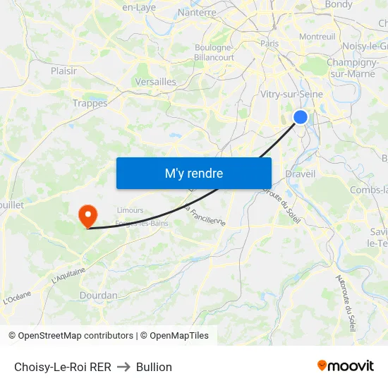Choisy-Le-Roi RER to Bullion map