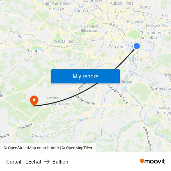 Créteil - L'Échat to Bullion map