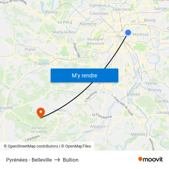 Pyrénées - Belleville to Bullion map