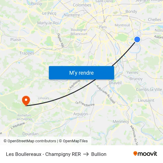 Les Boullereaux - Champigny RER to Bullion map