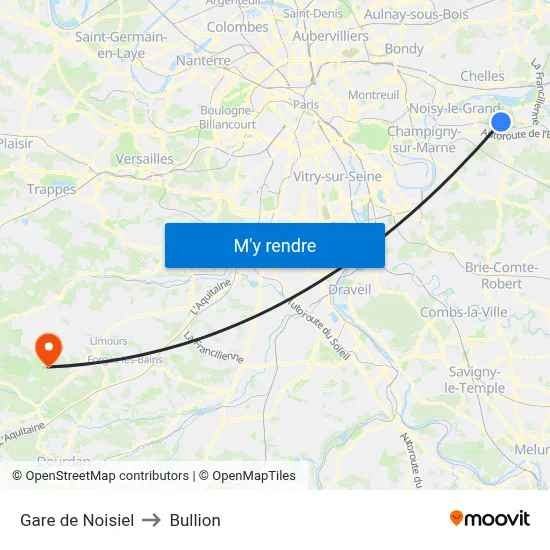 Gare de Noisiel to Bullion map