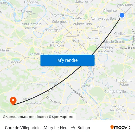Gare de Villeparisis - Mitry-Le-Neuf to Bullion map