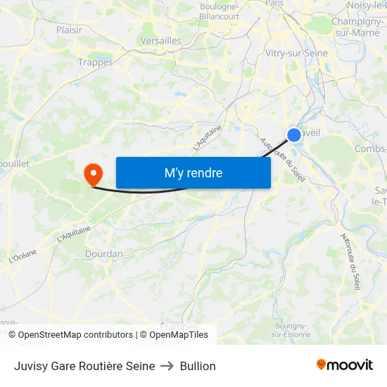 Juvisy Gare Routière Seine to Bullion map