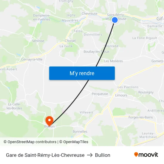 Gare de Saint-Rémy-Lès-Chevreuse to Bullion map