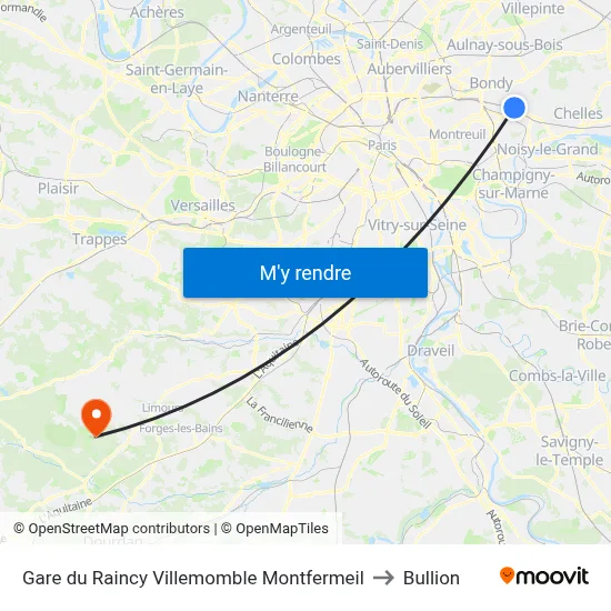 Gare du Raincy - Villemomble - Montfermeil to Bullion map