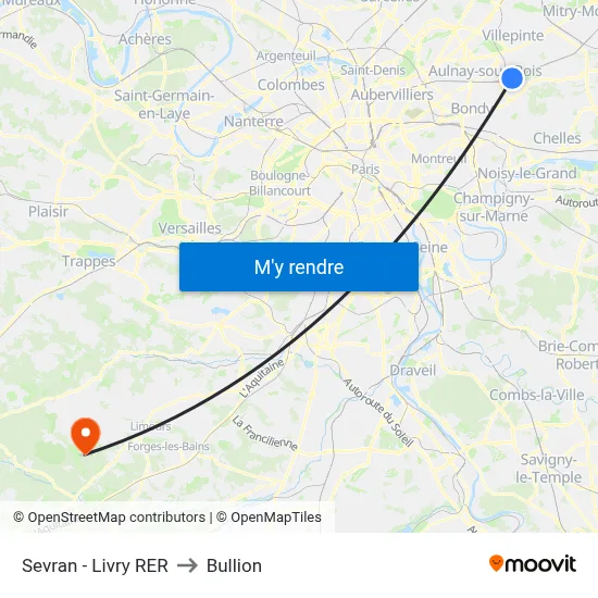 Sevran - Livry RER to Bullion map