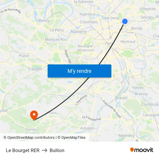 Le Bourget RER to Bullion map