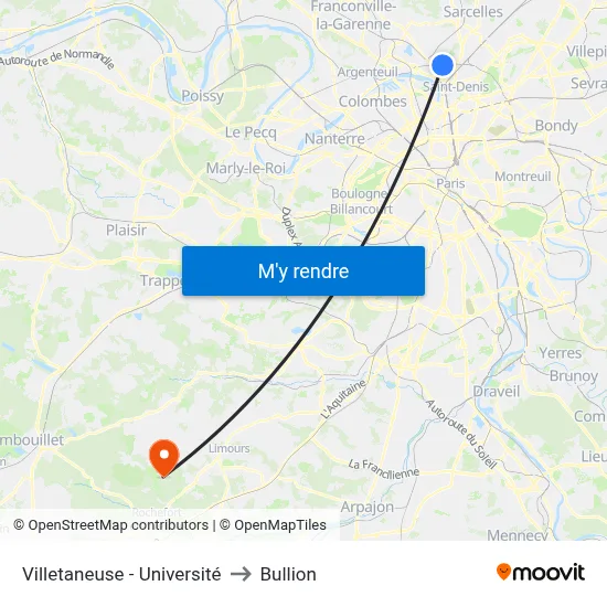 Villetaneuse - Université to Bullion map